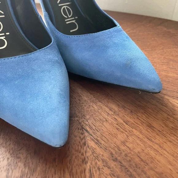 Blue Suede Pumps with Ankle Strap - Picture 4 of 7
